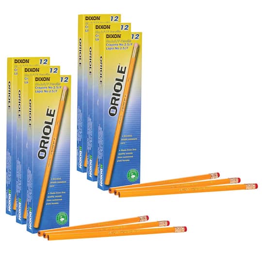 Dixon Ticonderoga DIX12875-6 Oriole Pencils No 2.5 Unsharpened, Yellow - Medium - Box of 12 - 6 per Box